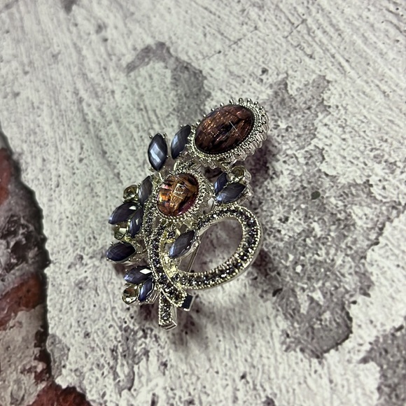 Napier Silver & Purple Gemstone Abstract Floral Brooch - Picture 3 of 6